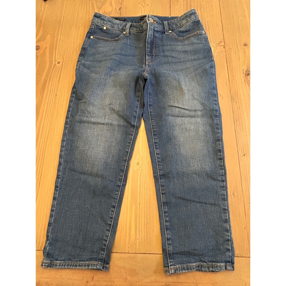 G28 Talbots Straight Leg Crop Jean Medium Wash Blue Denim Petite 6P 5-Pocket